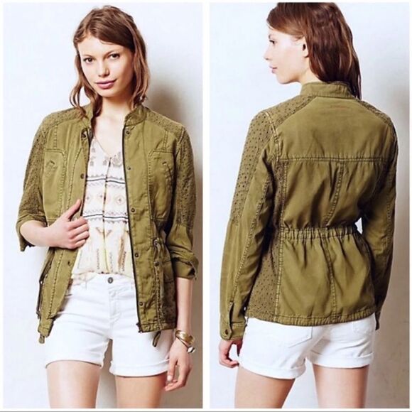 Anthropologie Hei Hei Marais Eyelet Anorak Green Cargo Jacket - Picture 1 of 9